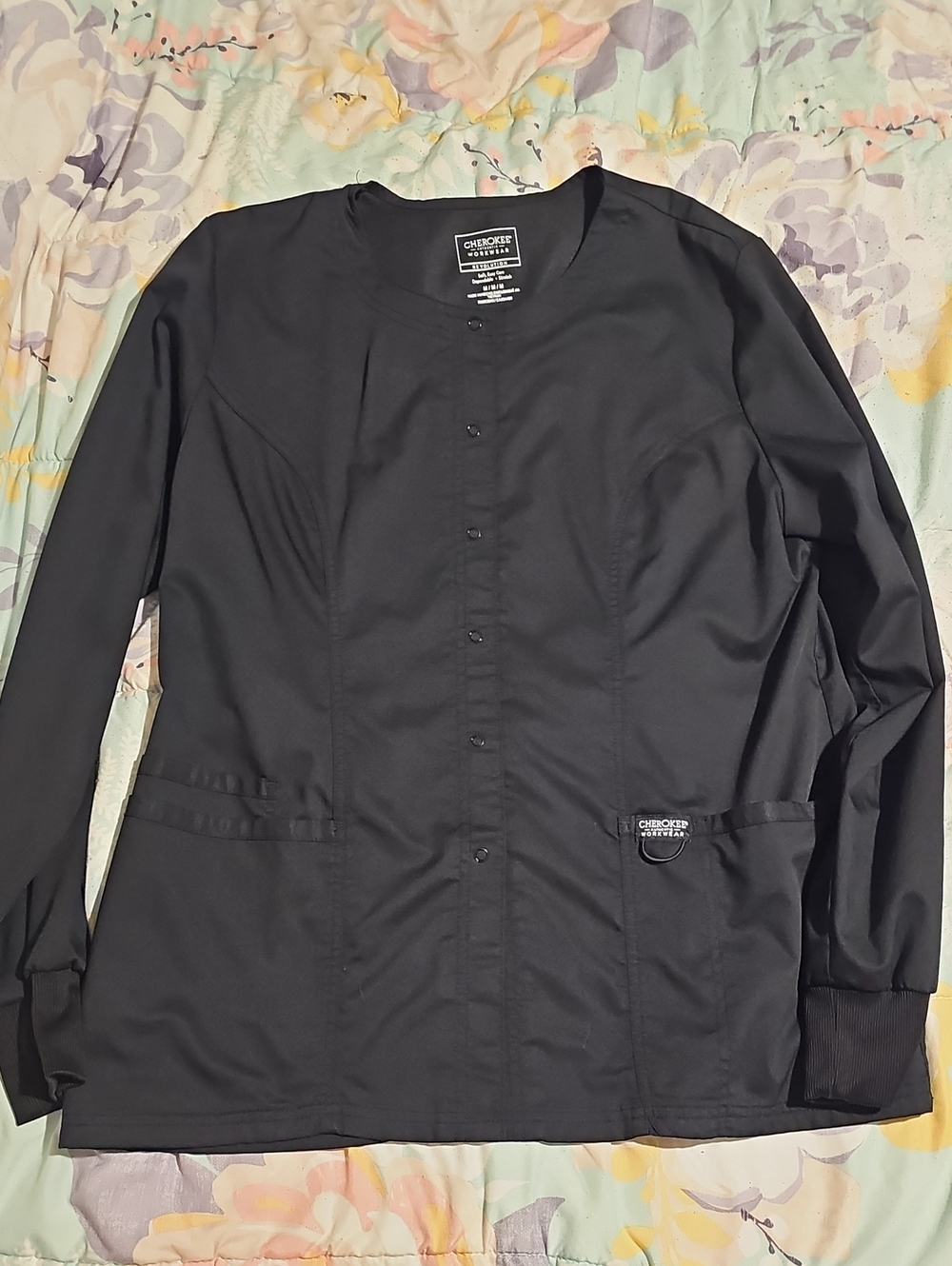 Cherokee Black Button-Front Lab Jacket Size Medium Excellent Condition
